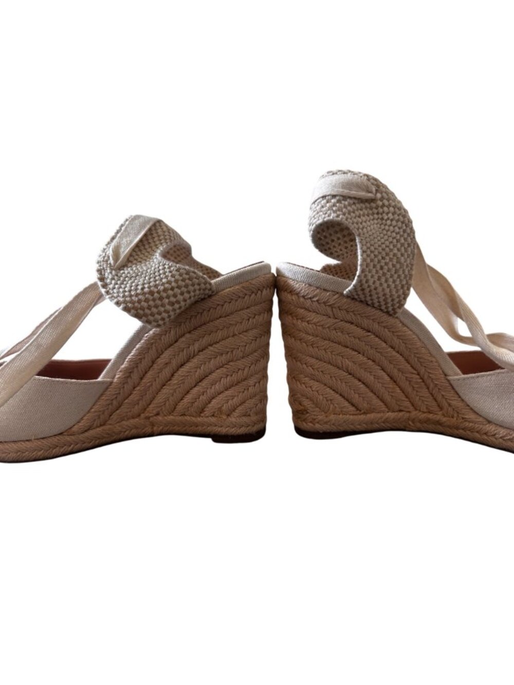 JCREW Lace Up High Heels Espadrille Womens 9.5 Beige Wedge Coastal Comfort Beach - Picture 13 of 13